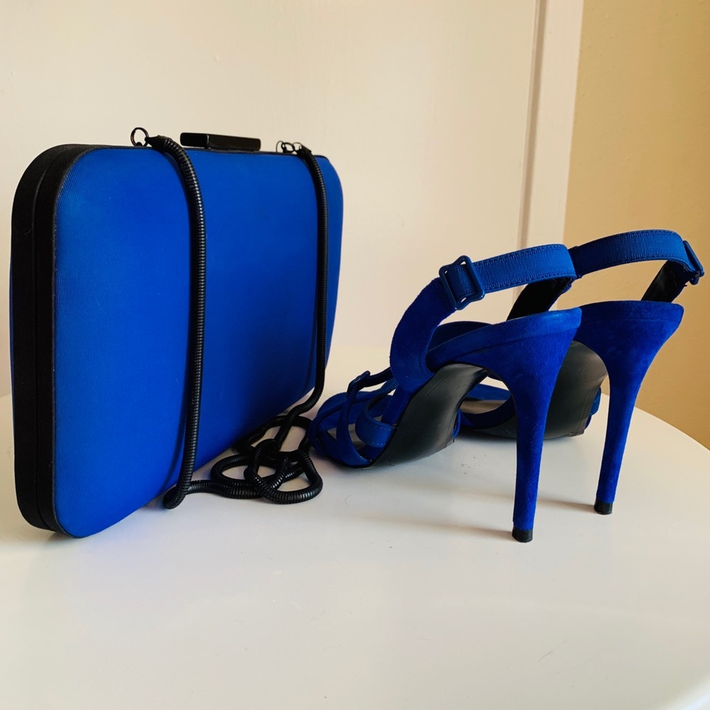 Matching royal blue purse and heel sandal